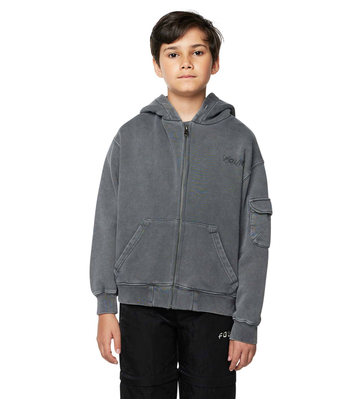 Circles Boxy Zip Up Hoodie Washed Mockingbird Grey