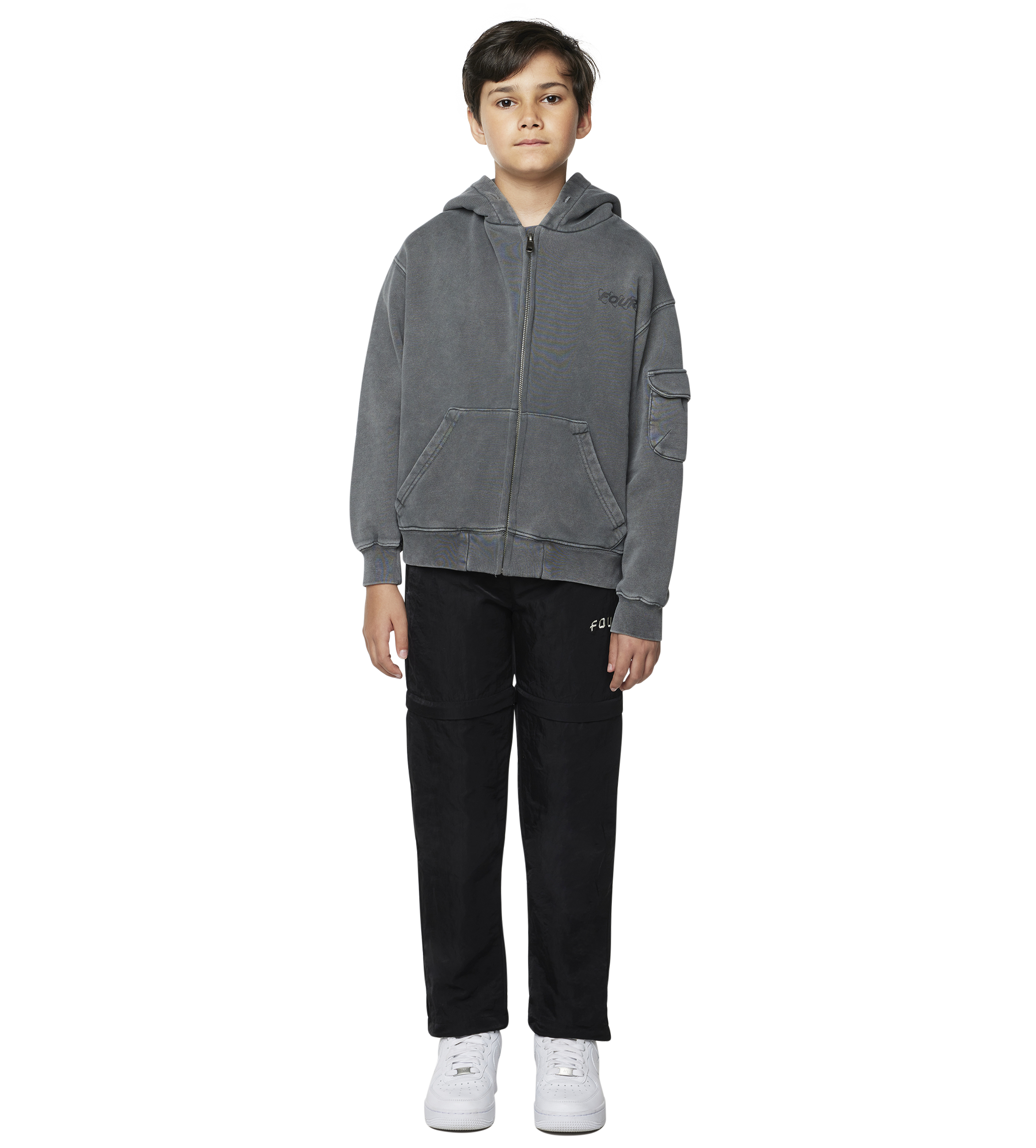 Circles Boxy Zip Up Hoodie Washed Mockingbird Grey