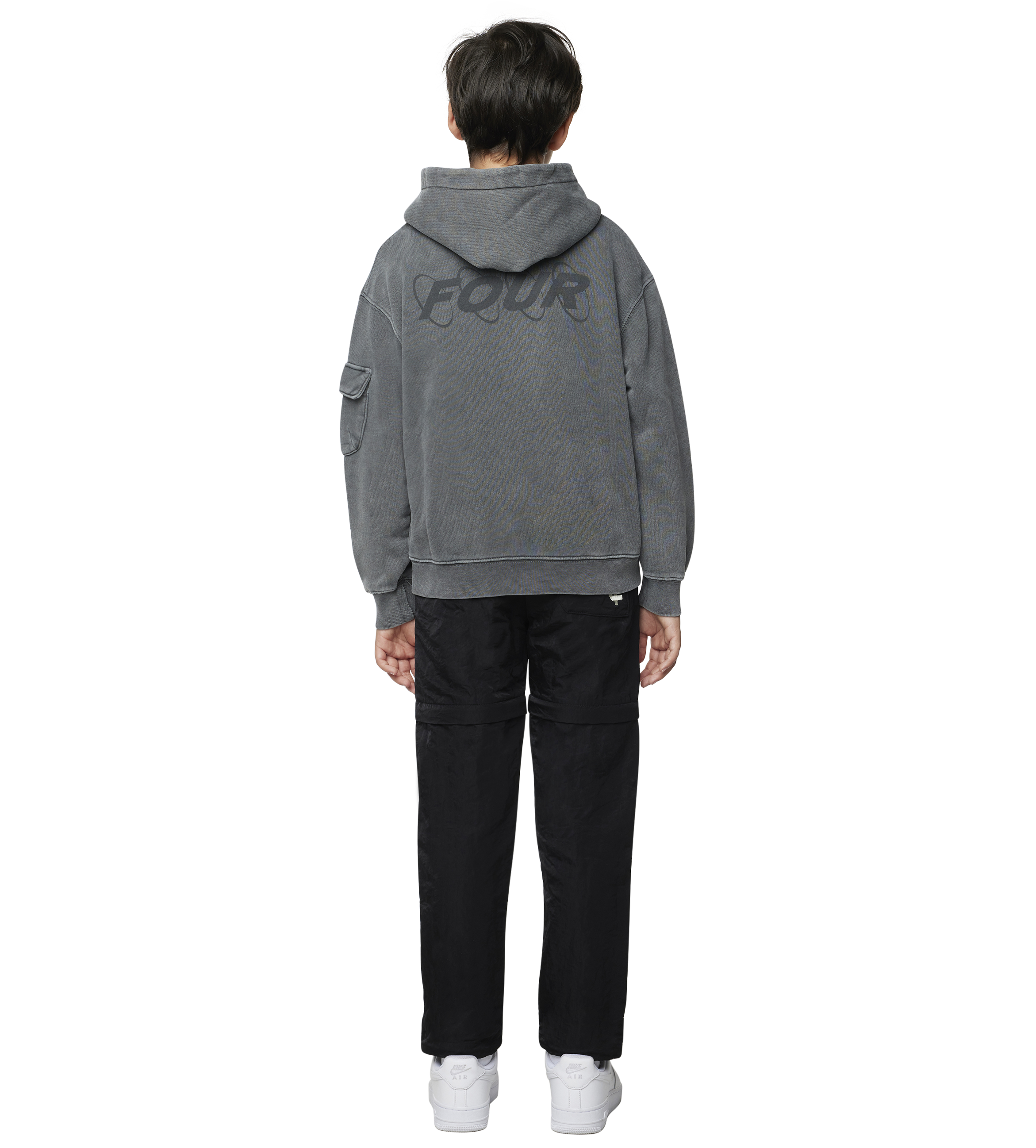 Circles Boxy Zip Up Hoodie Washed Mockingbird Grey