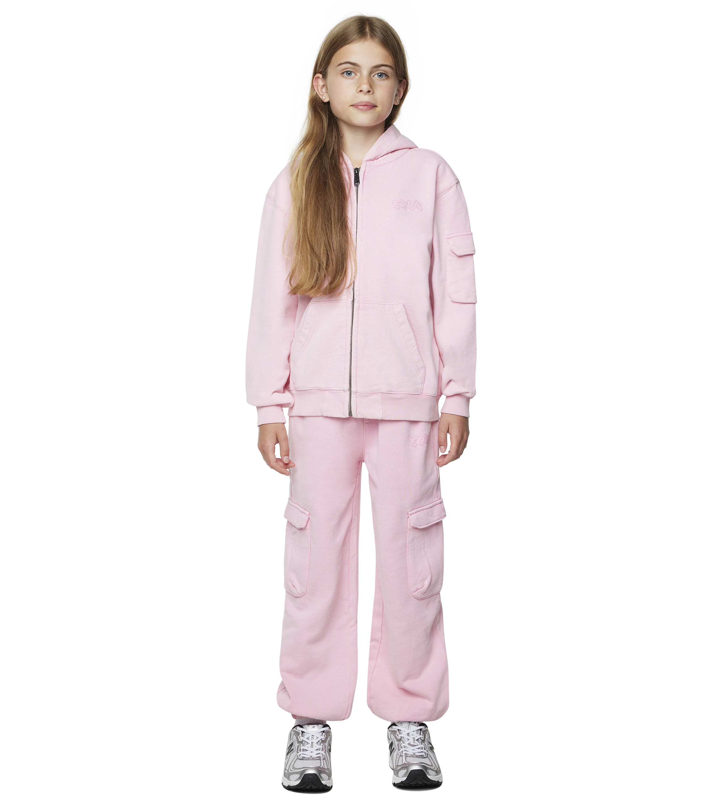 Circles Boxy Zip Up Hoodie Washed Candy Pink