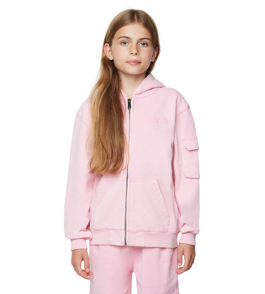 Circles Boxy Zip Up Hoodie Washed Candy Pink