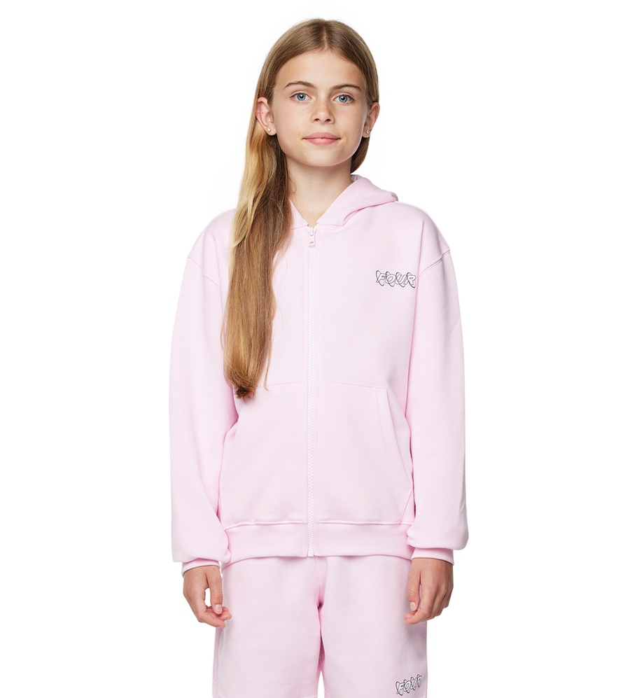 Circles Zip Up Hoodie Soft Pink/ White