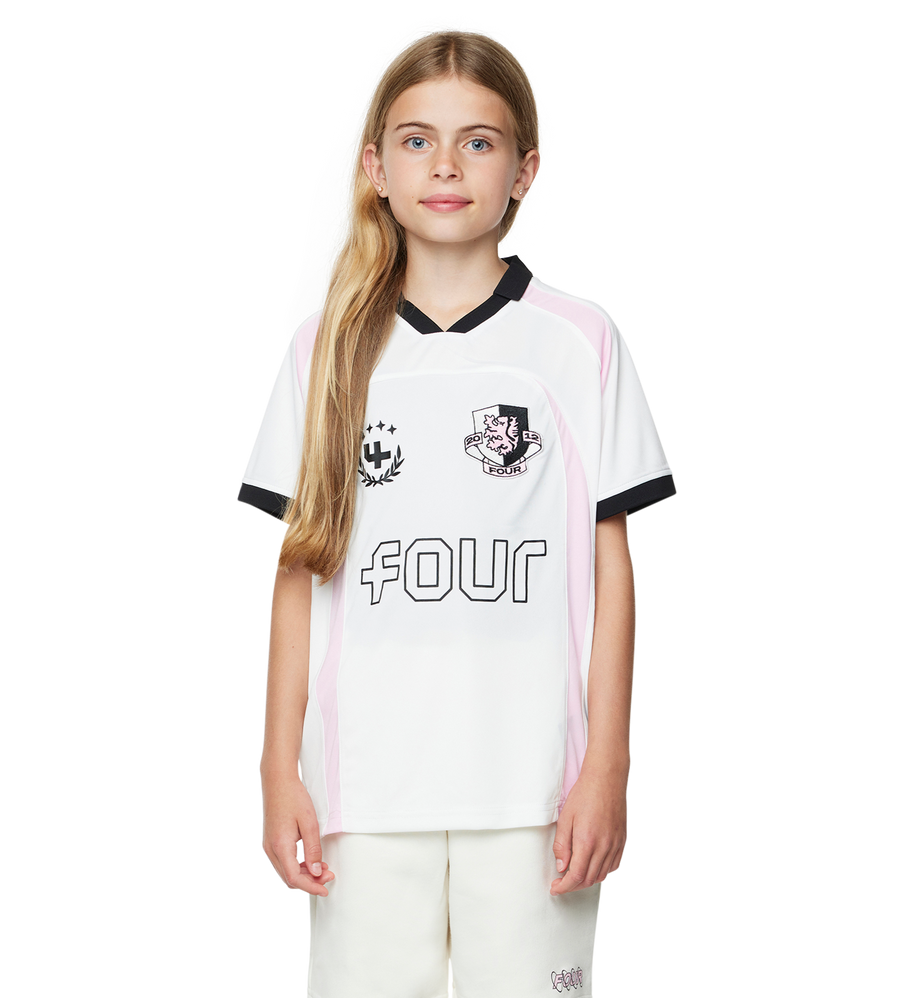 Kids Football T-shirt - C9 Logo – White/ Soft Pink