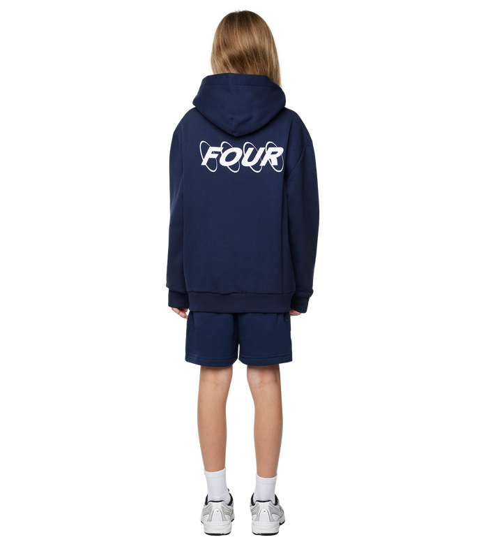 Circles Hoodie met rits en logo marineblauw