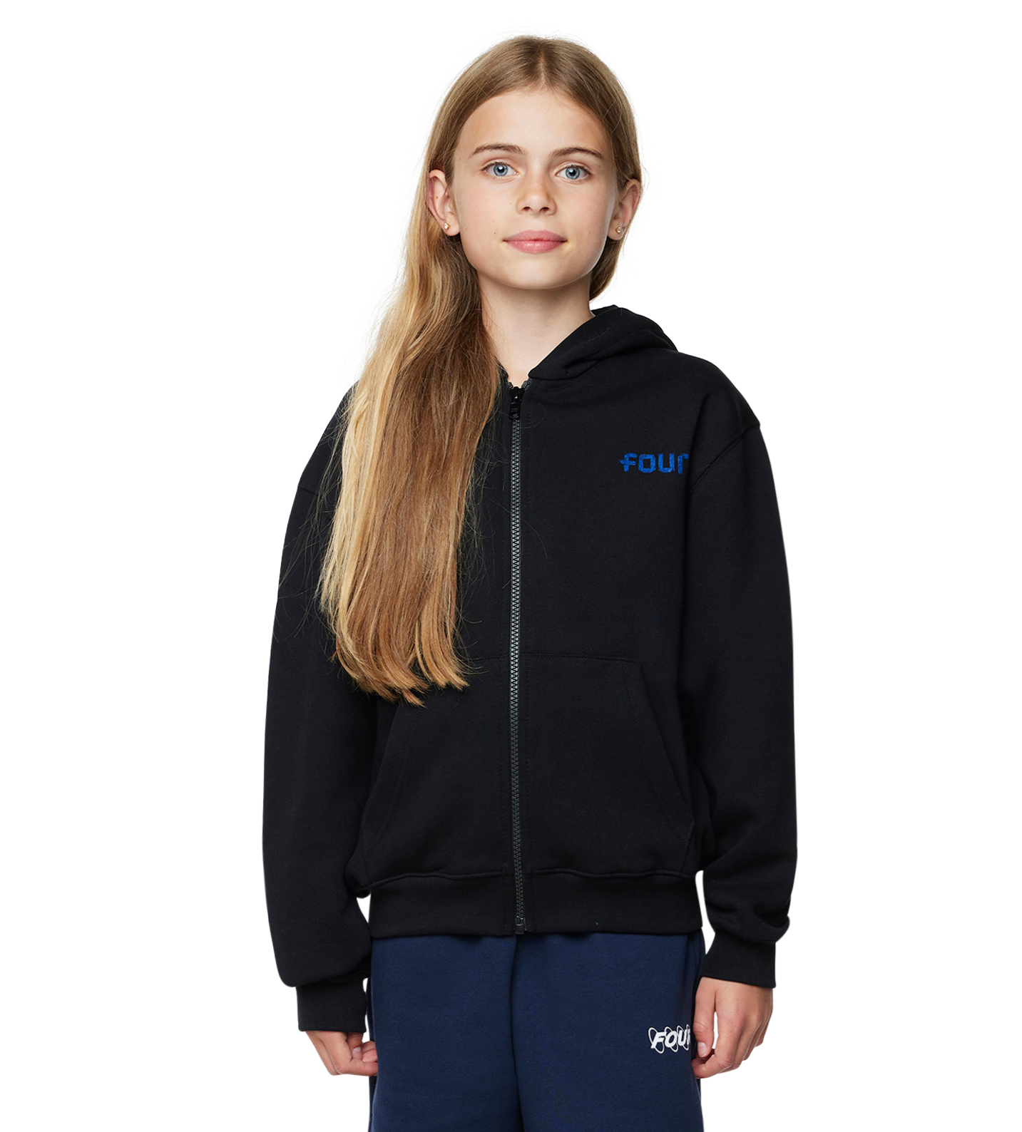 Scan Logo Zip Up Hoodie Black/ Princess Blue