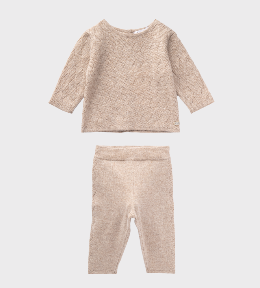 Buttoned-up Knitted Tracksuit Set Beige