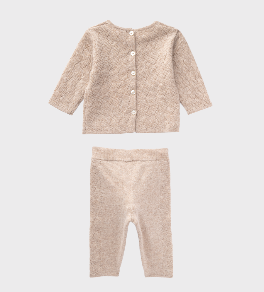 Buttoned-up Knitted Tracksuit Set Beige