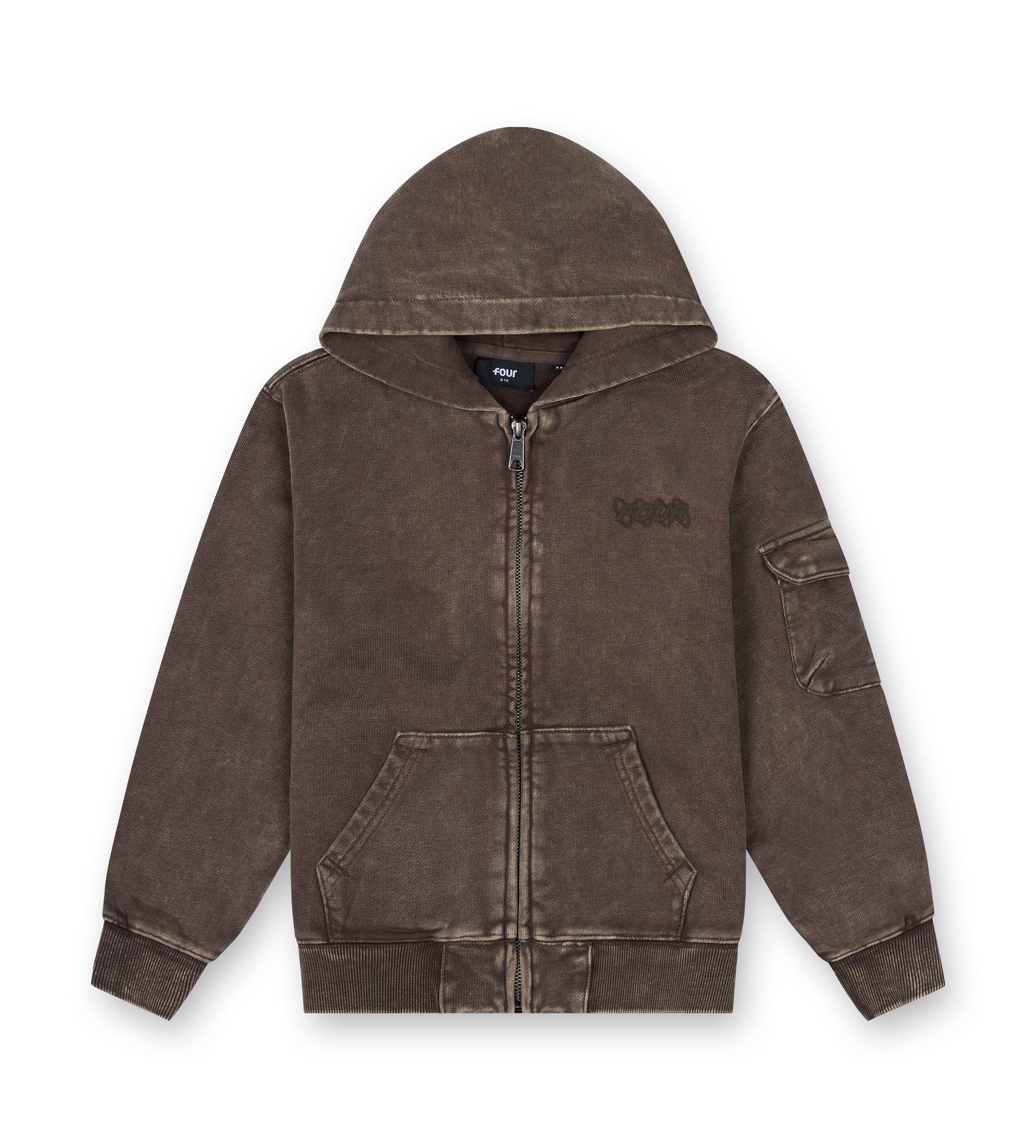 Circles Boxy Zip Up Hoodie Washed Brown