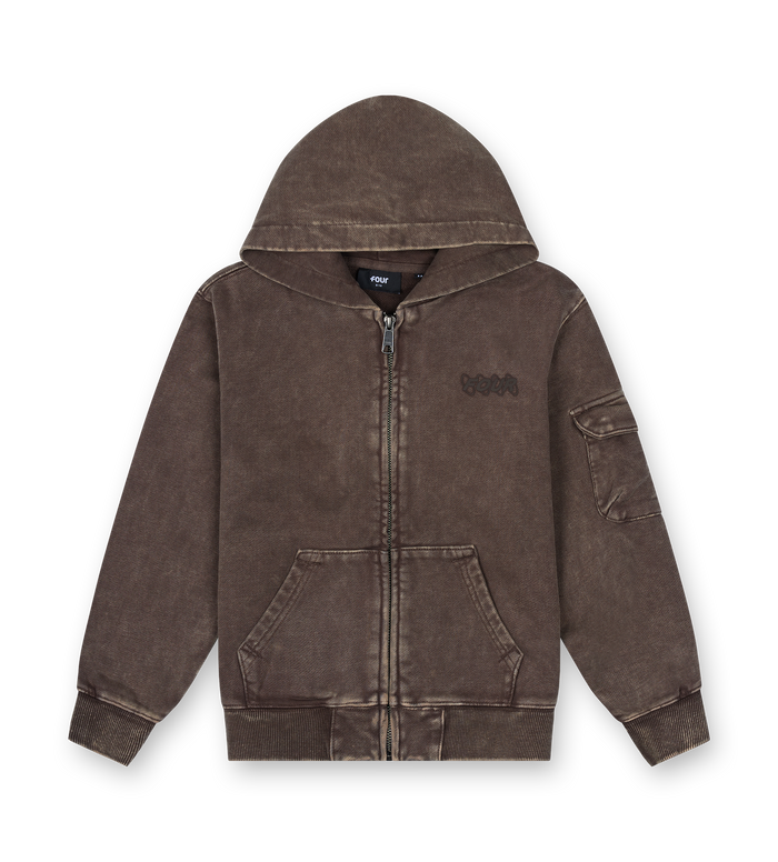 Circles Boxy Zip Up Hoodie Washed Brown