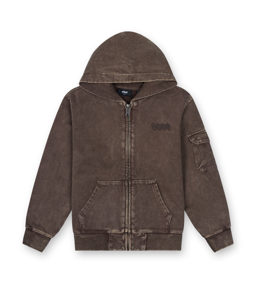 Circles Boxy Zip Up Hoodie Washed Brown