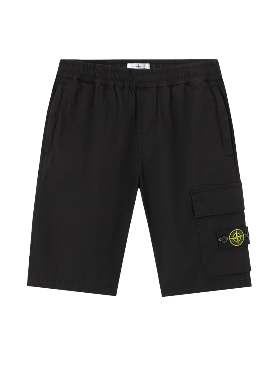 Stone Island Junior Stretch Cotton Cargo Shorts in Black