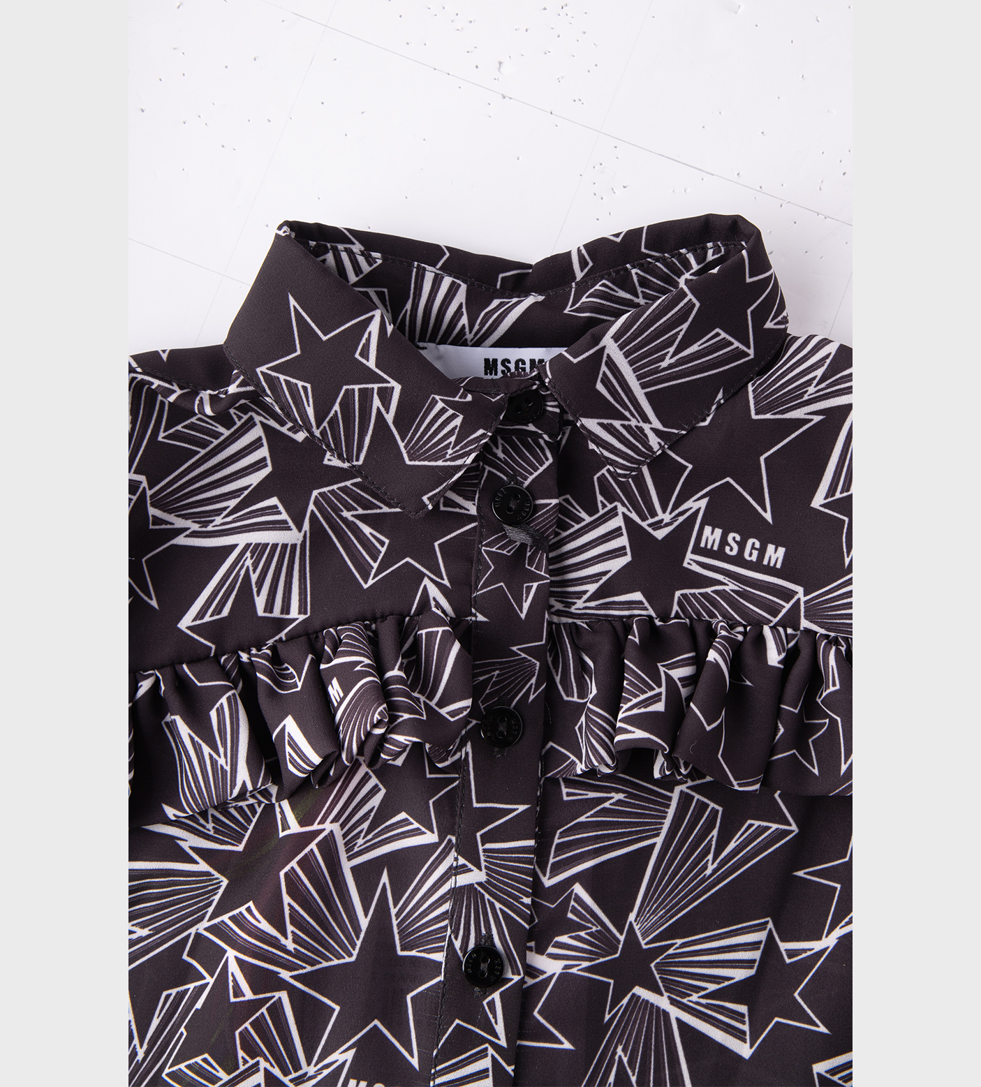 Stars-Print Ruffled Long-Sleeve shirt Black