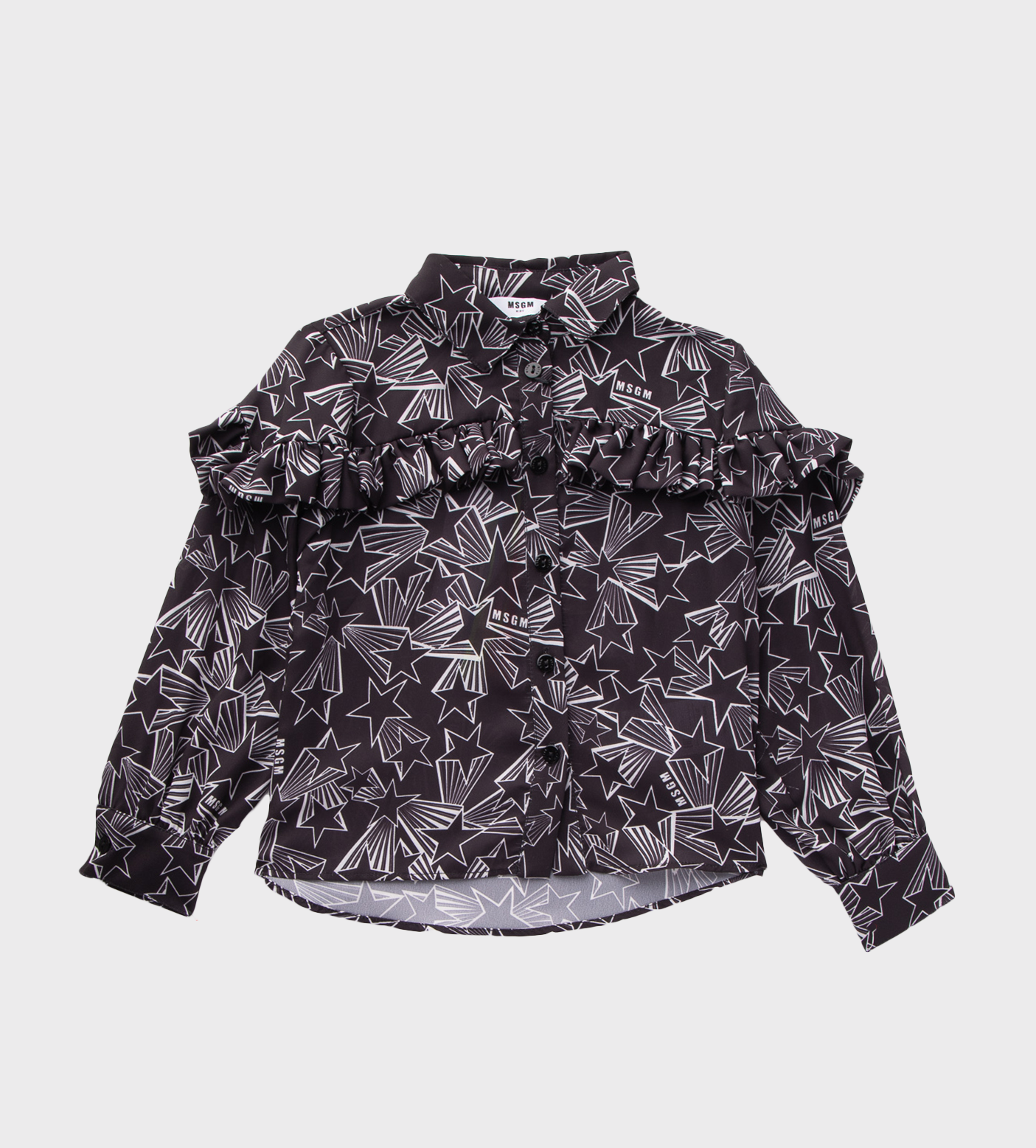 Stars-Print Ruffled Long-Sleeve shirt Black