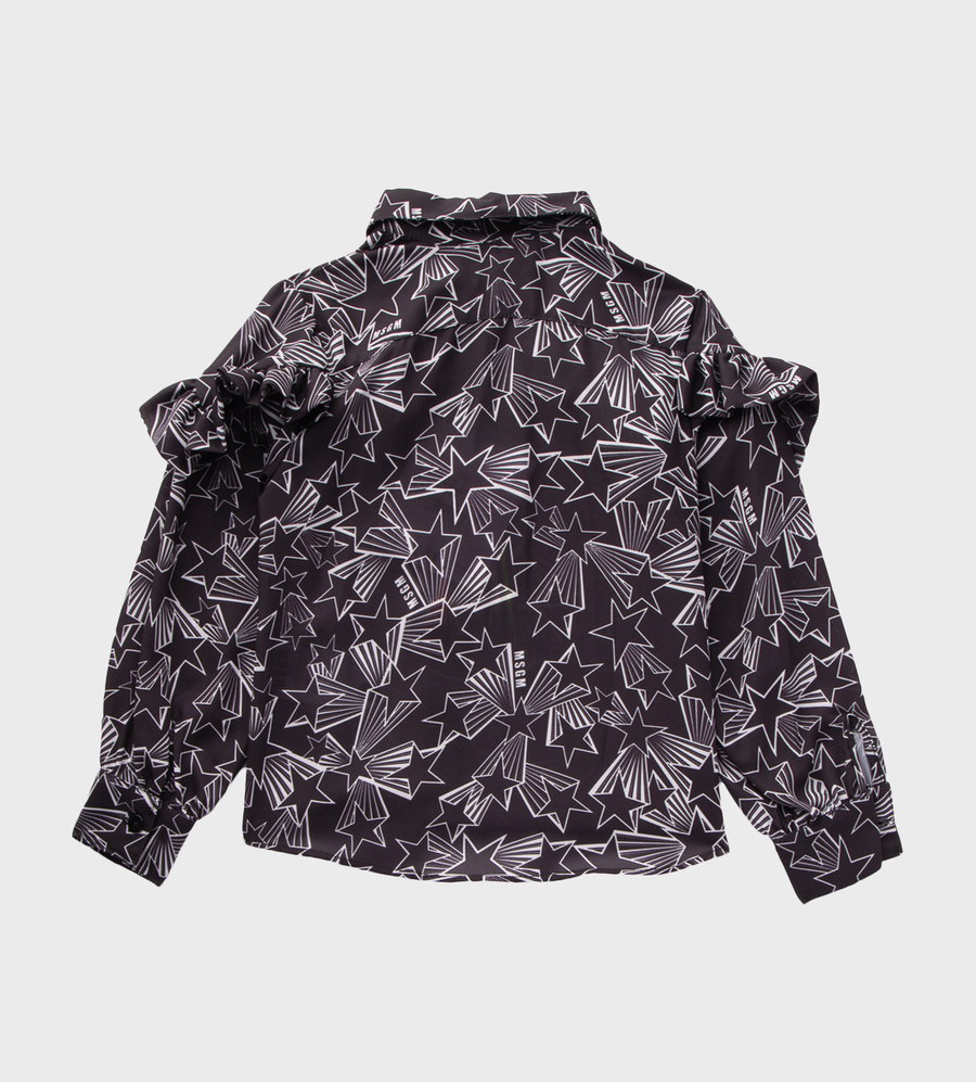 Stars-Print Ruffled Long-Sleeve shirt Black