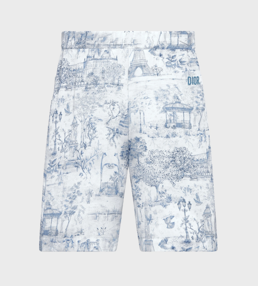 Pants with Toile de Jouy Paris Print White/Blue