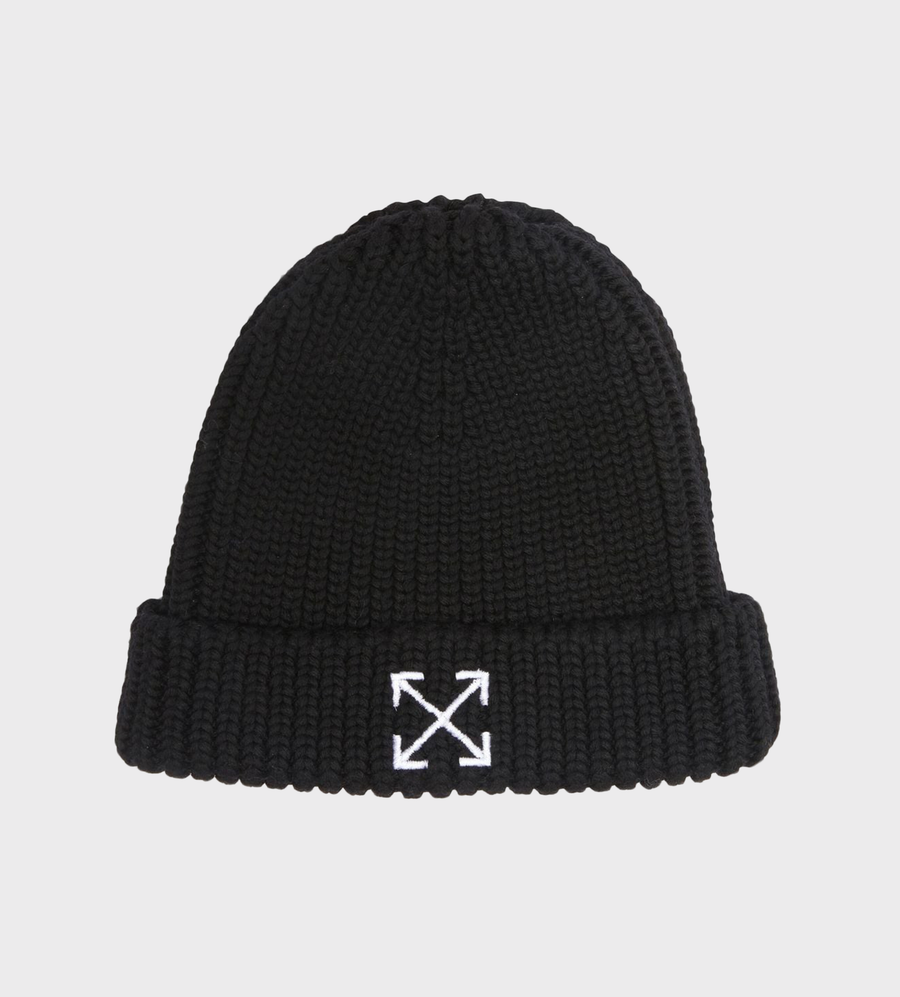 Embroidered-Arrow Ribbed-Knit Beanie Black