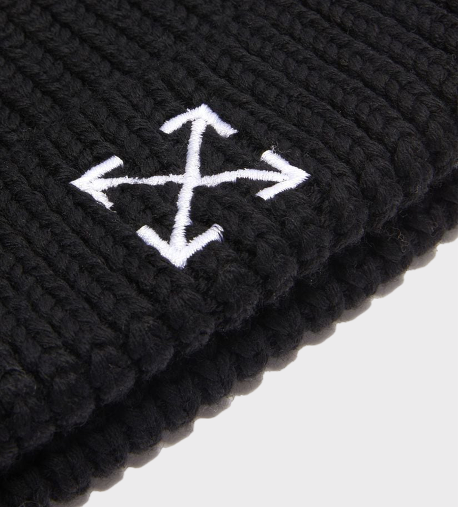 Embroidered-Arrow Ribbed-Knit Beanie Black