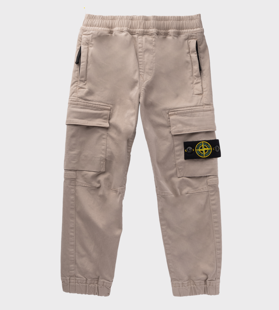 Compass-Motif Elasticated Trousers Beige
