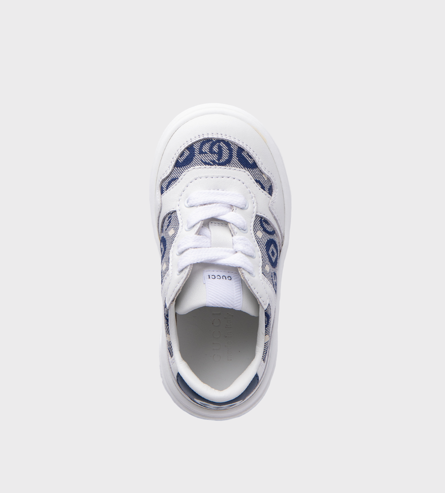 Double G Leather Platform Sneakers White Blue