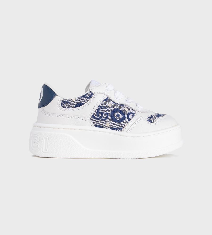 Double G Leather Platform Sneakers White Blue