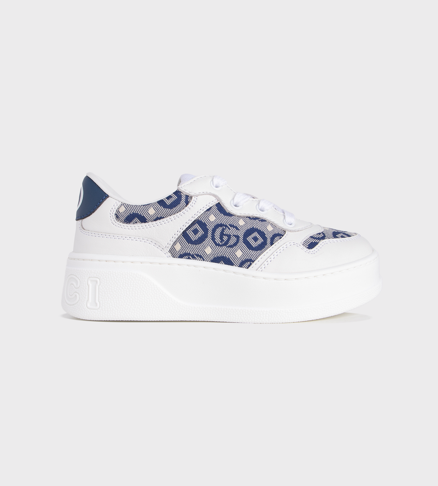Double G Leather Platform Sneakers White Blue