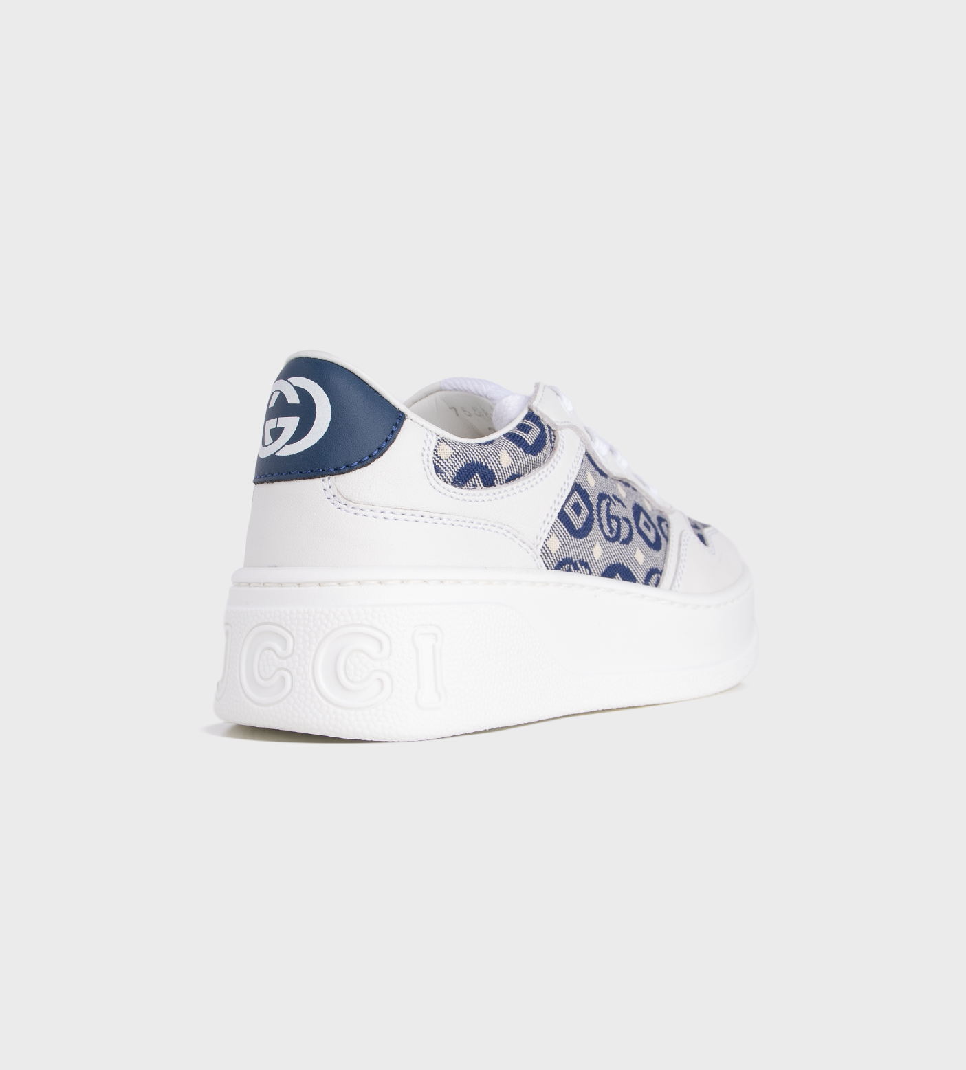 Double G Leather Platform Sneakers White Blue
