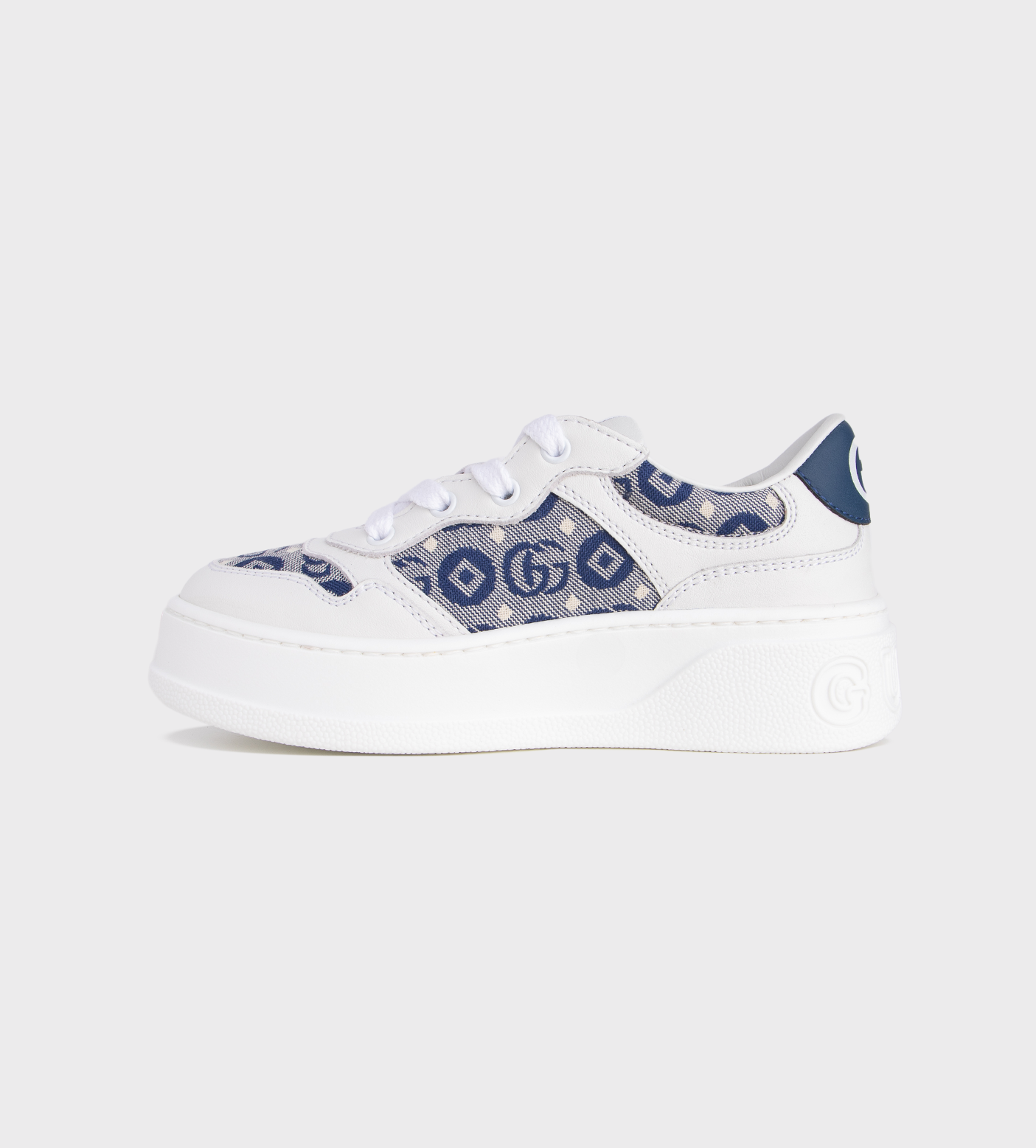 Double G Leather Platform Sneakers White Blue