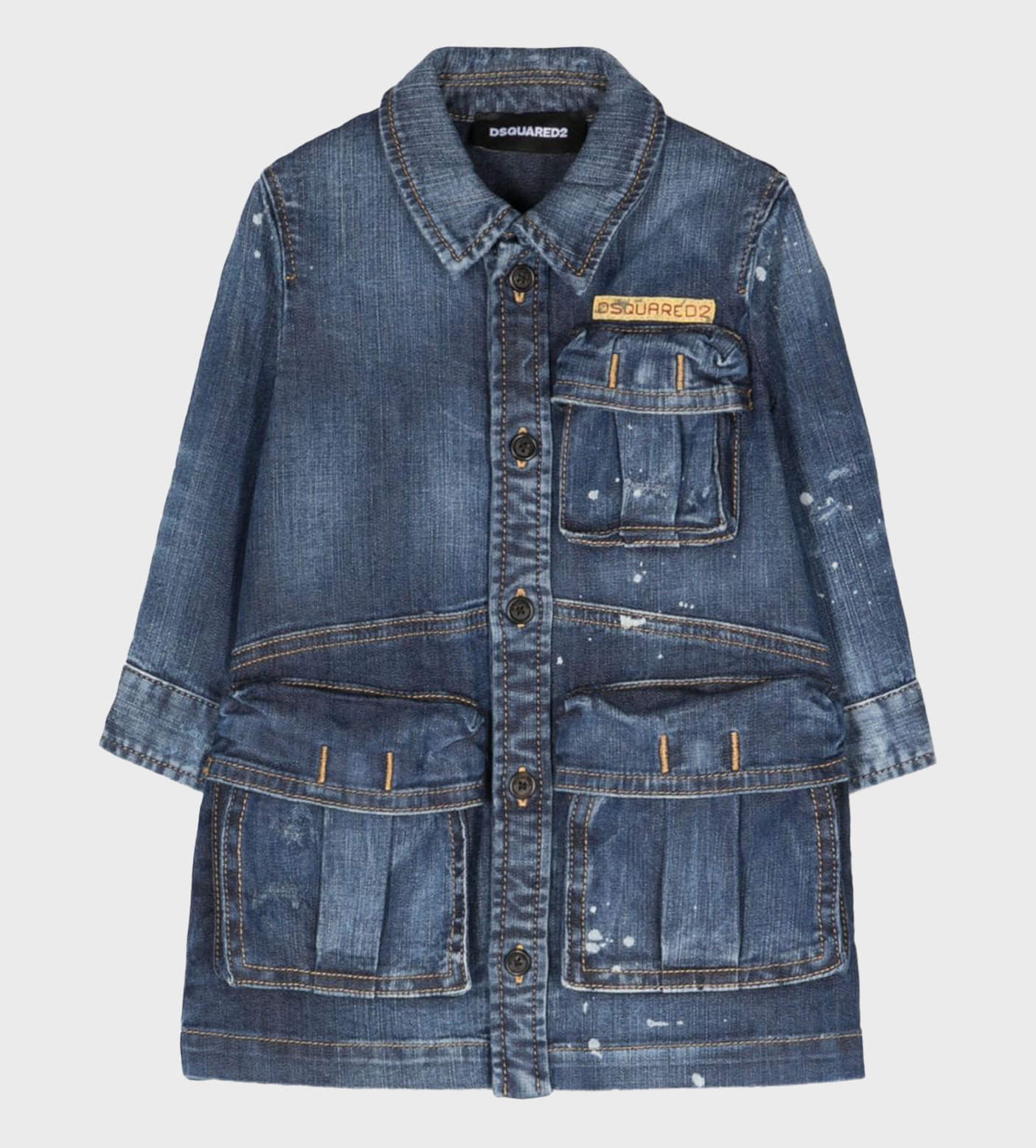 Long-Sleeve Denim Dress Blue