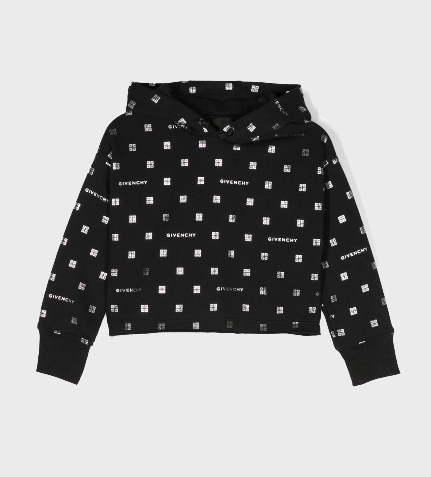 Monogram-Print Drawstring Hoodie Black