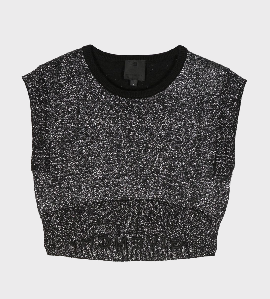 Logo-Embroidered Lurex Cropped Top Black