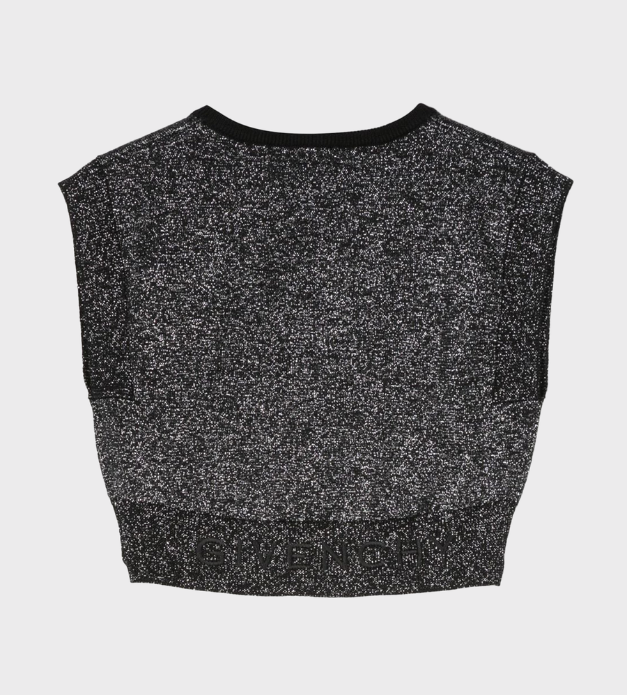 Logo-Embroidered Lurex Cropped Top Black