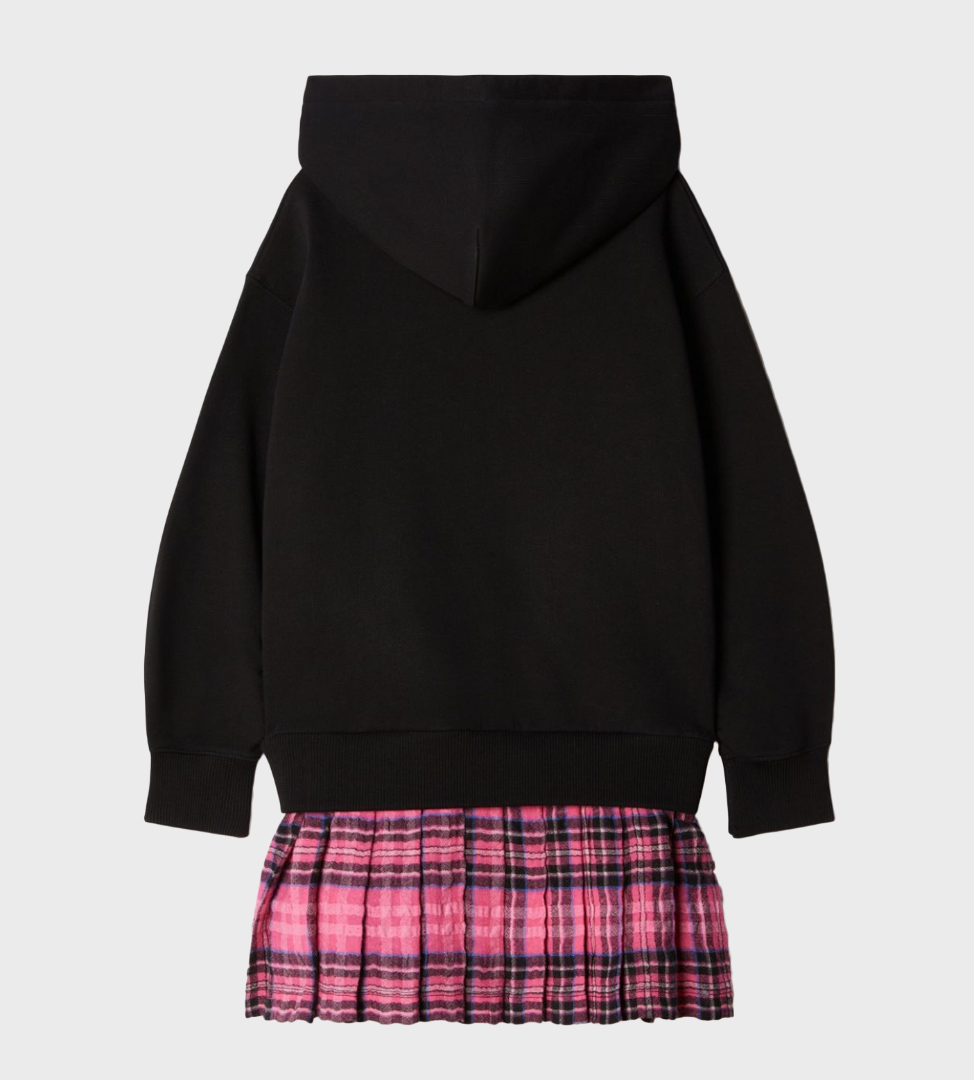 Pleated Checked Hooded Dress Black