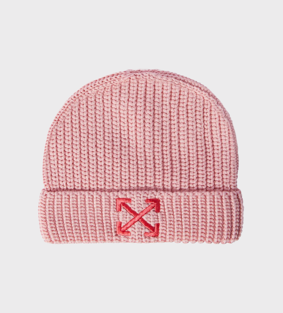 Embroidered-Arrow Ribbed-Knit Beanie Pink
