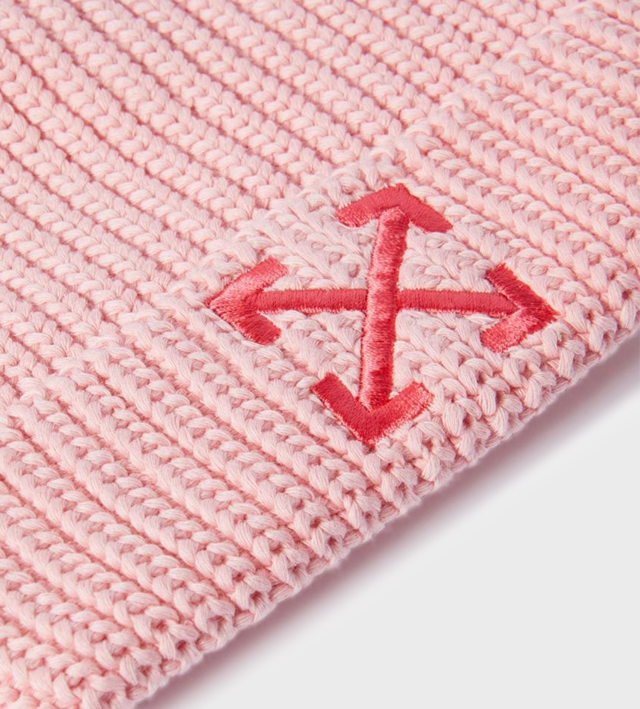 Embroidered-Arrow Ribbed-Knit Beanie Pink