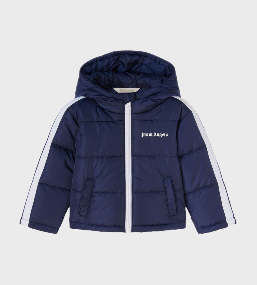 Logo-Embroidered Hooded Puffer Jacket Navy Blue