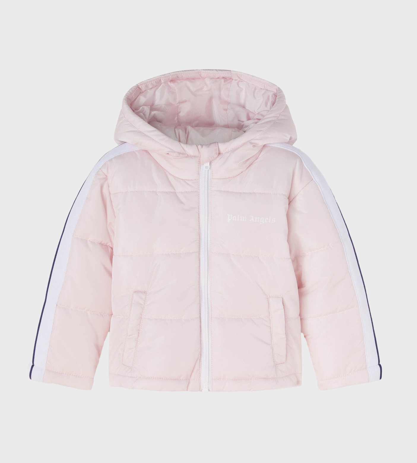 Logo-Print Quilted Hooded Jacket Pink