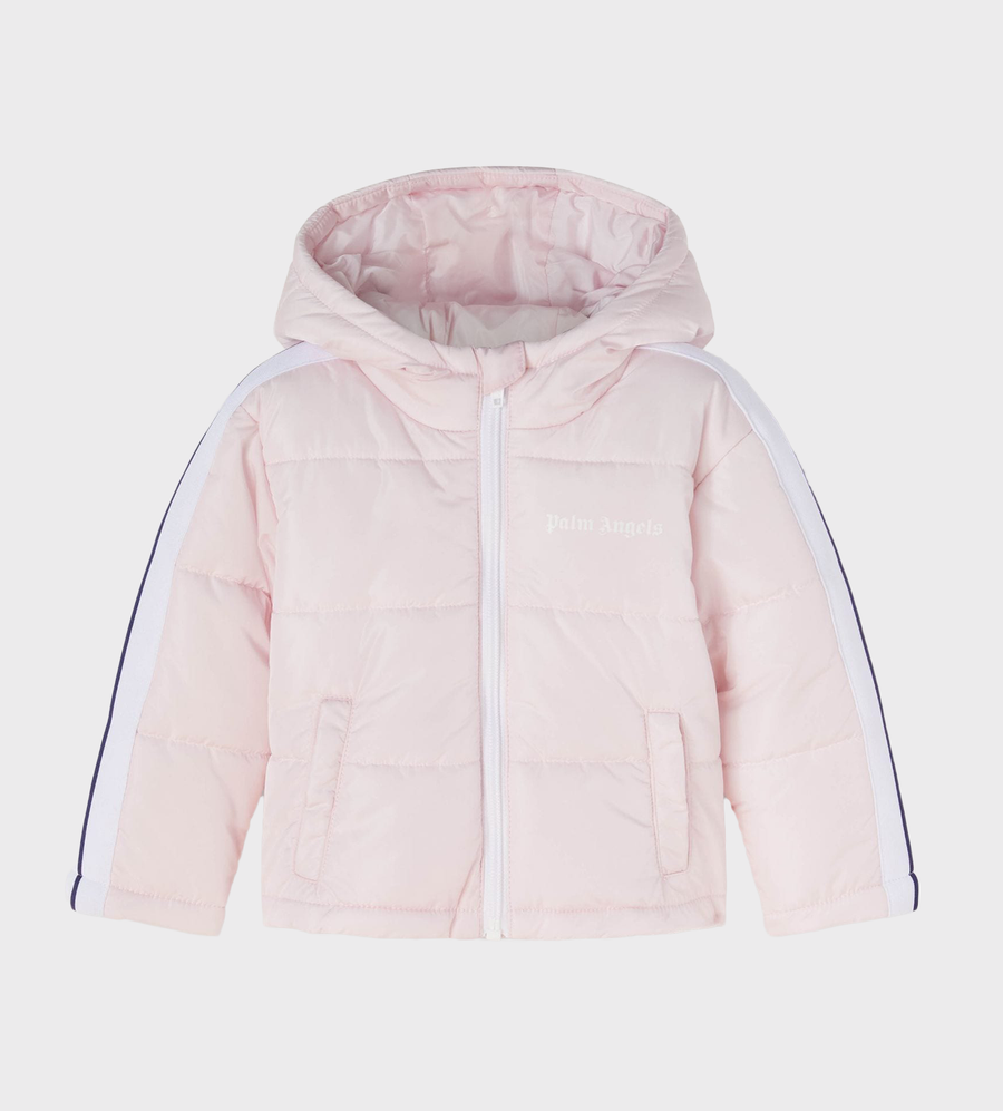 Logo-Print Quilted Hooded Jacket Pink