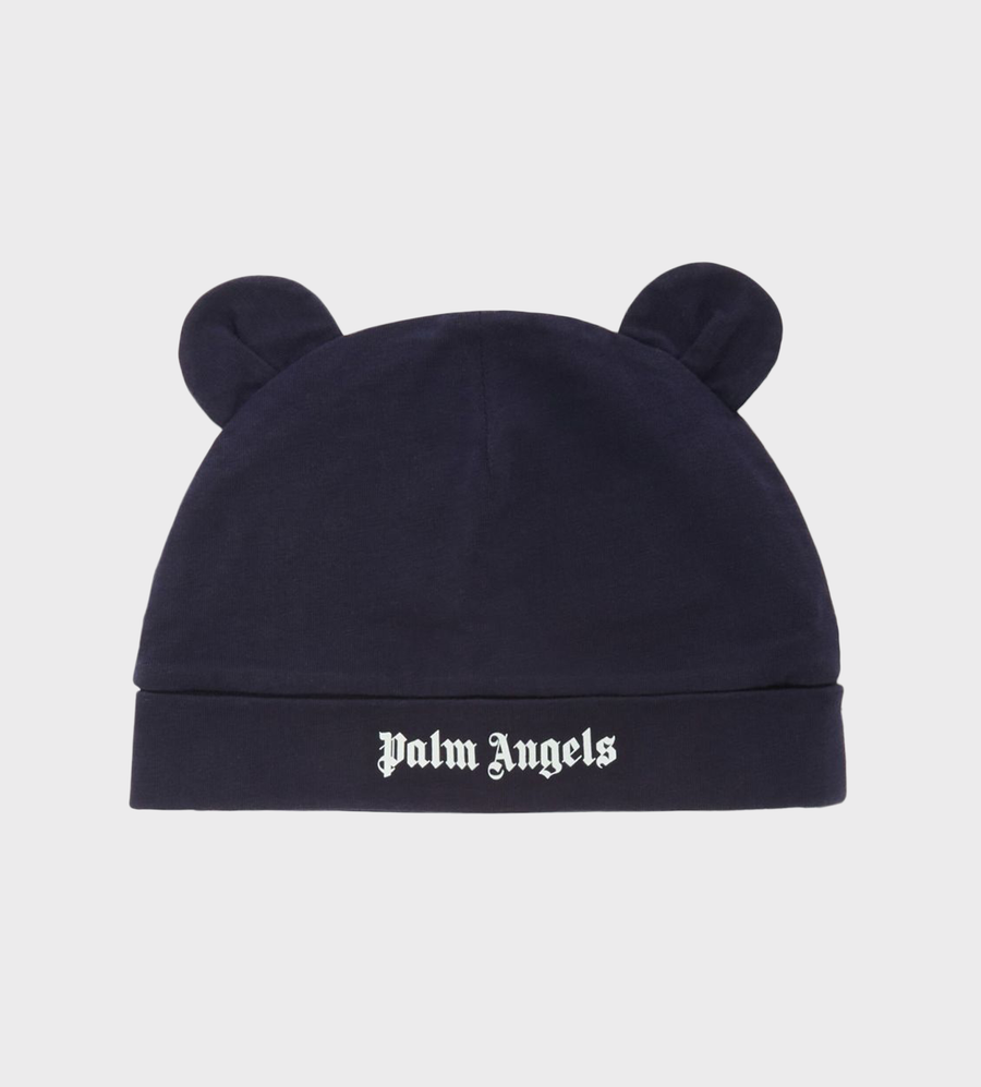 Animal-Ear Logo-Print Beanie Navy Blue