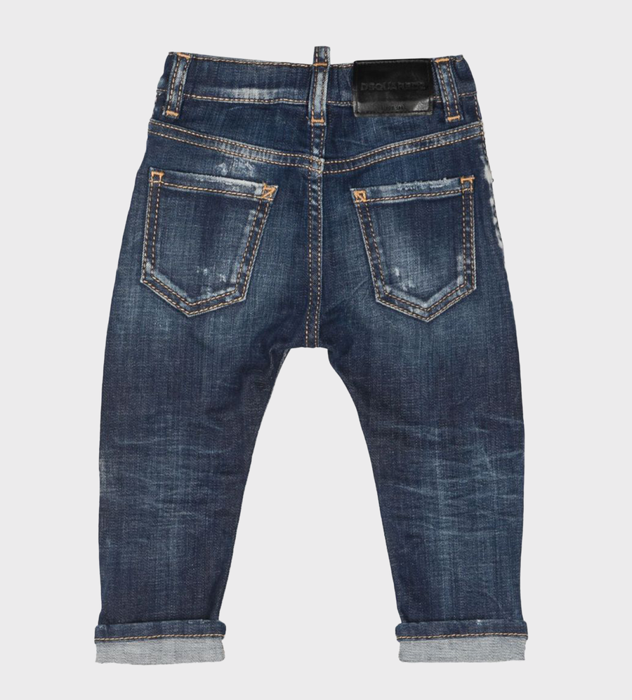 Baby Contrast-Stitching Acid-Wash Jeans Blue