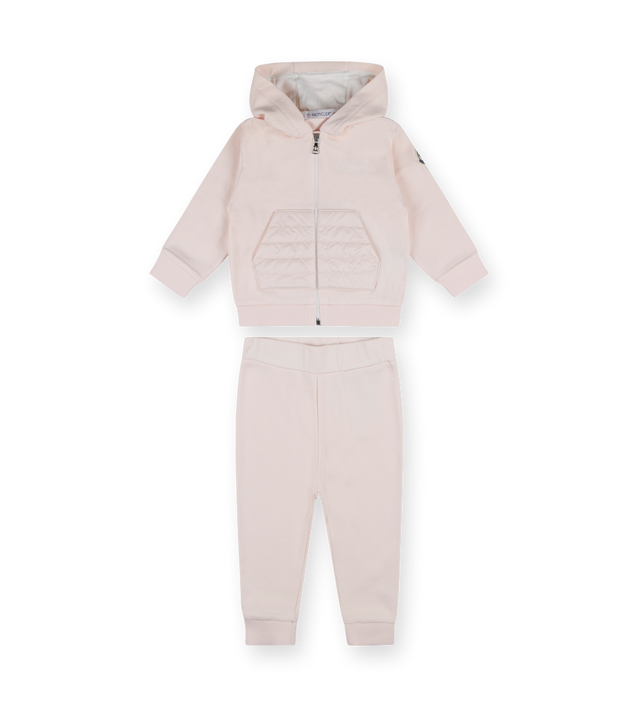 Moncler Embroidered Logo Tracksuit Set in Pink (Baby)