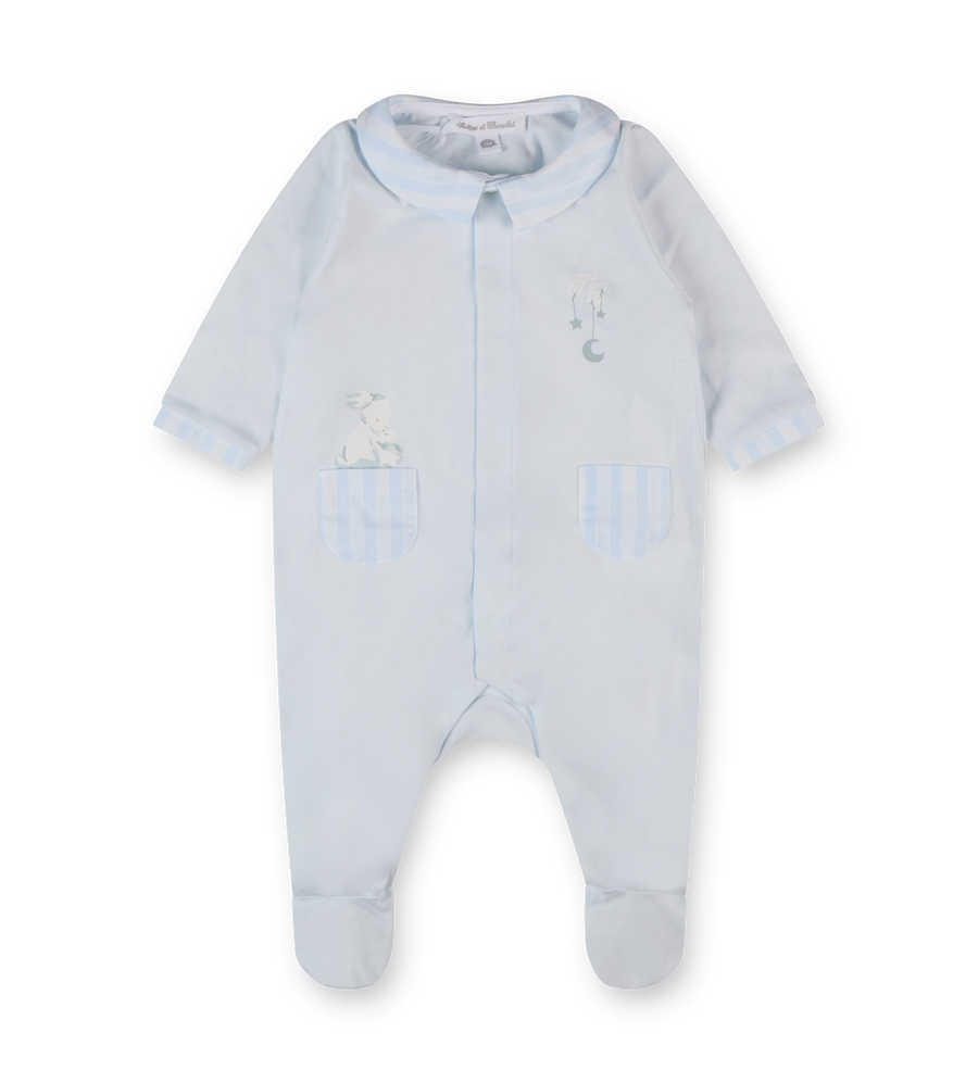 Tartine et Chocolat Bunny Babygrow Pyjama in Ciel Blue