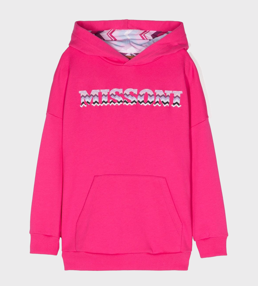 Logo-Print Cotton Hoodie Fuchsia