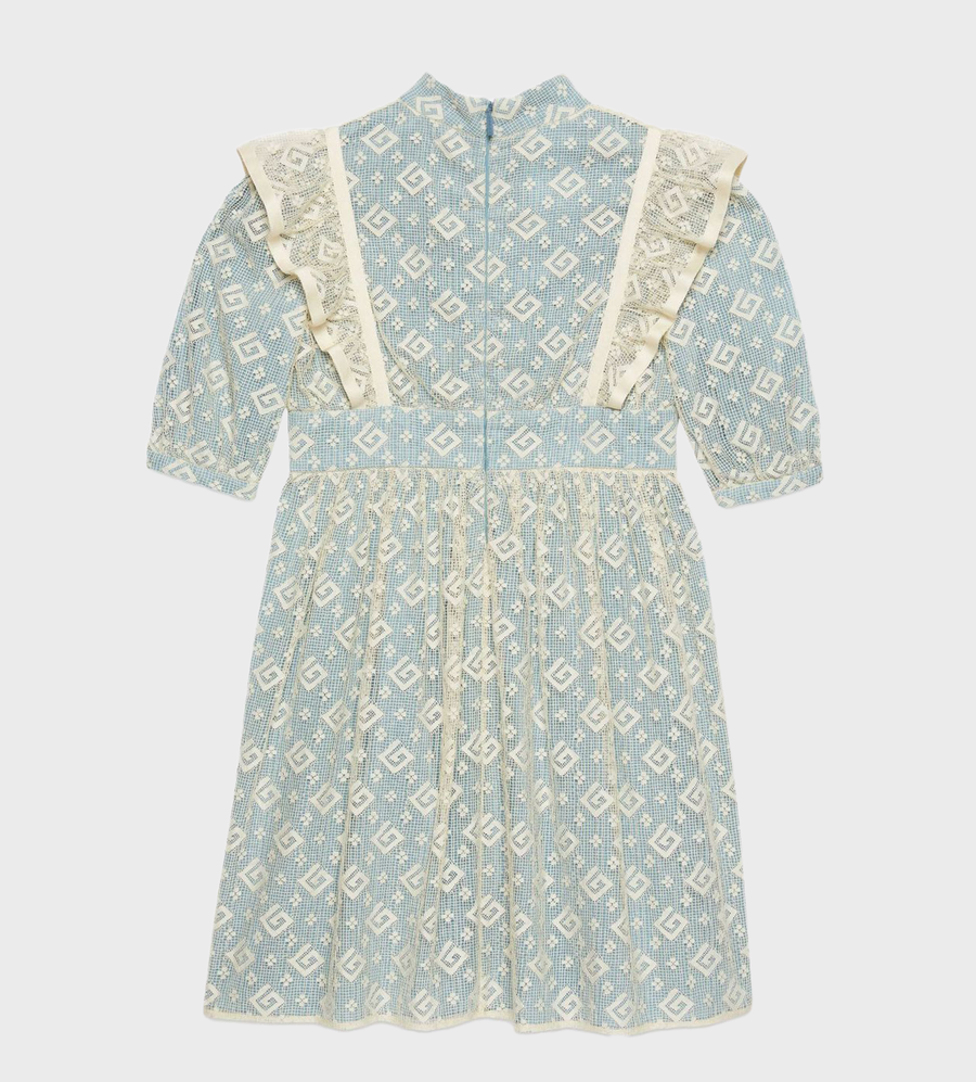 Bead-Embellished Embroidered Dress Ivory