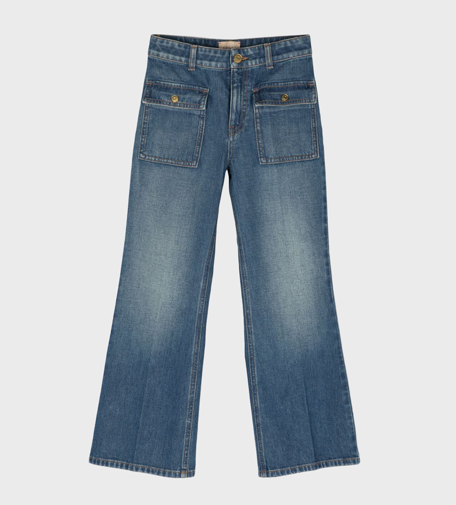 Button Detail Denim Jeans Blue