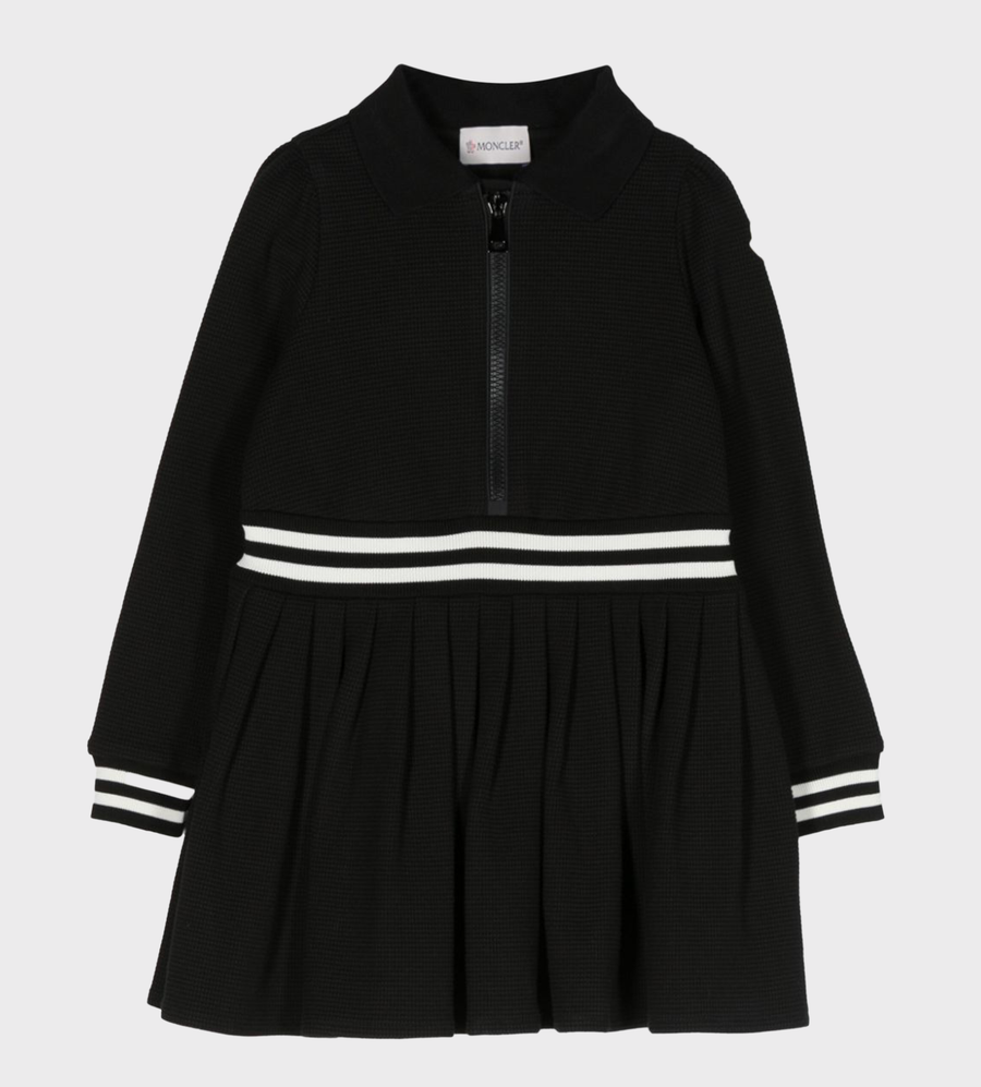 Logo-Patch Knitted Polo Dress Black