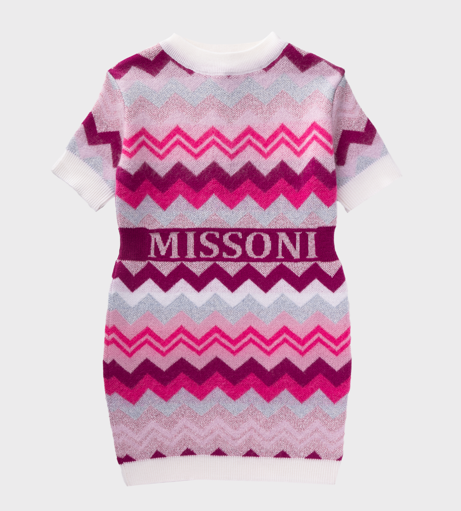 Zigzag-Print Short-Sleeve Dress Multi