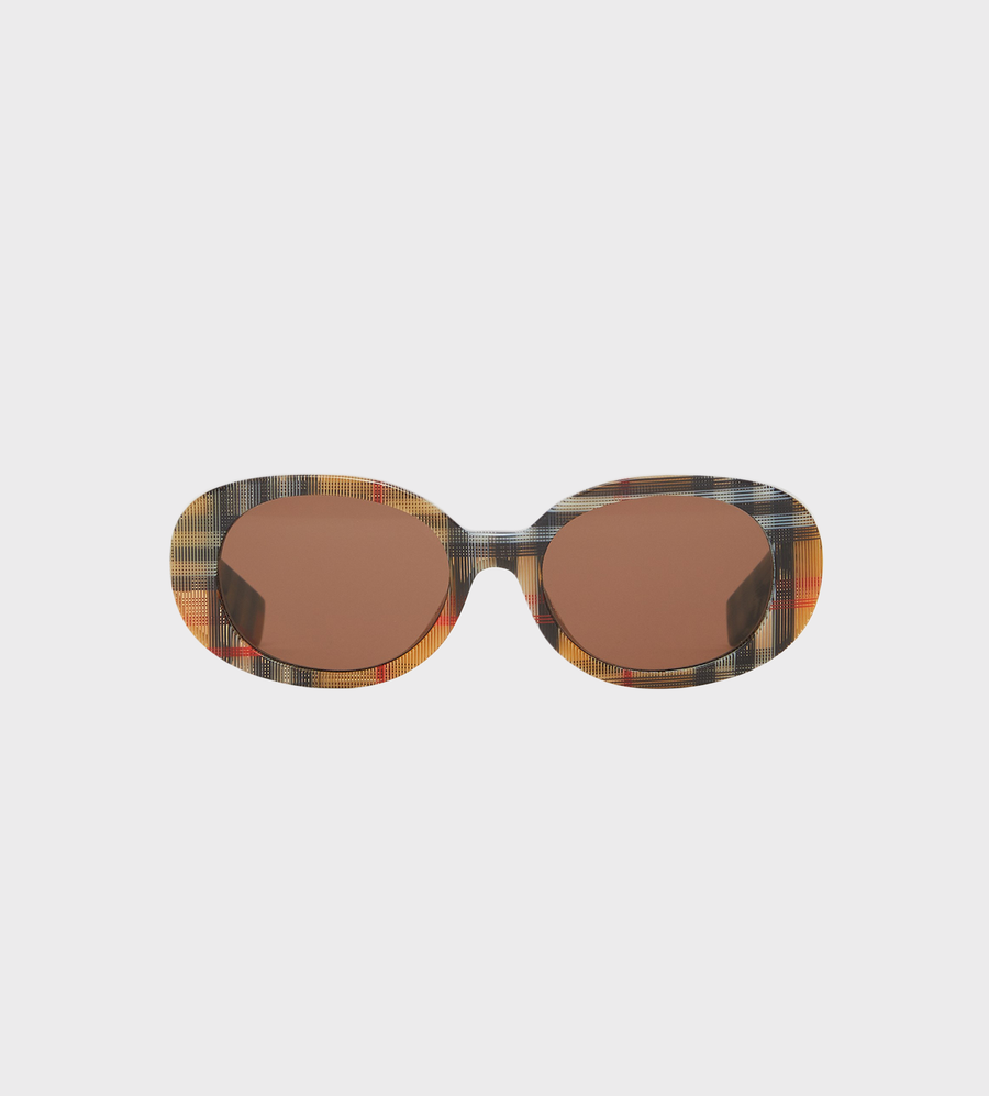 Vintage-Check Oval-Frame Sunglasses Beige