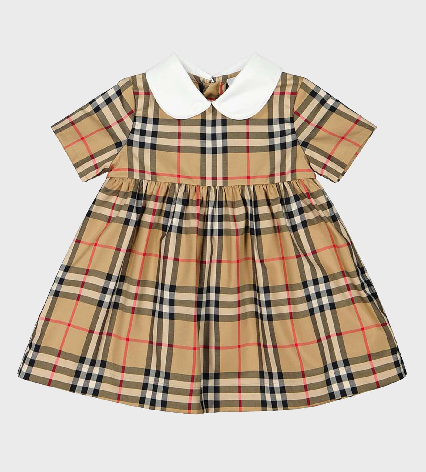 Check-Pattern Cotton Dress Beige