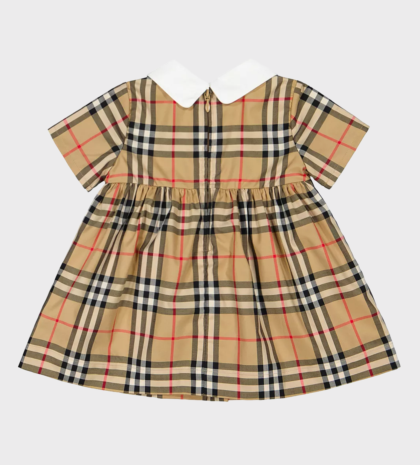 Check-Pattern Cotton Dress Beige