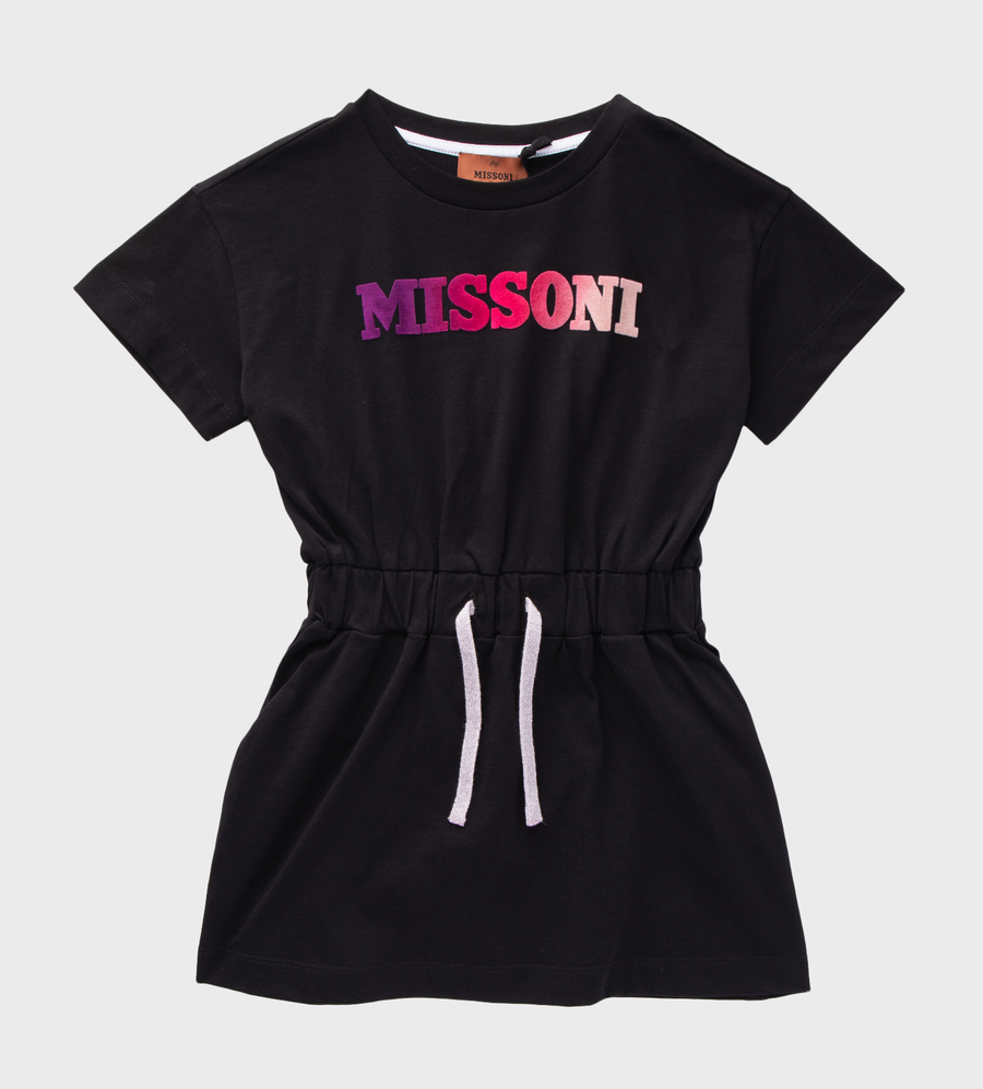 Logo-Print Short-Sleeve Dress Black